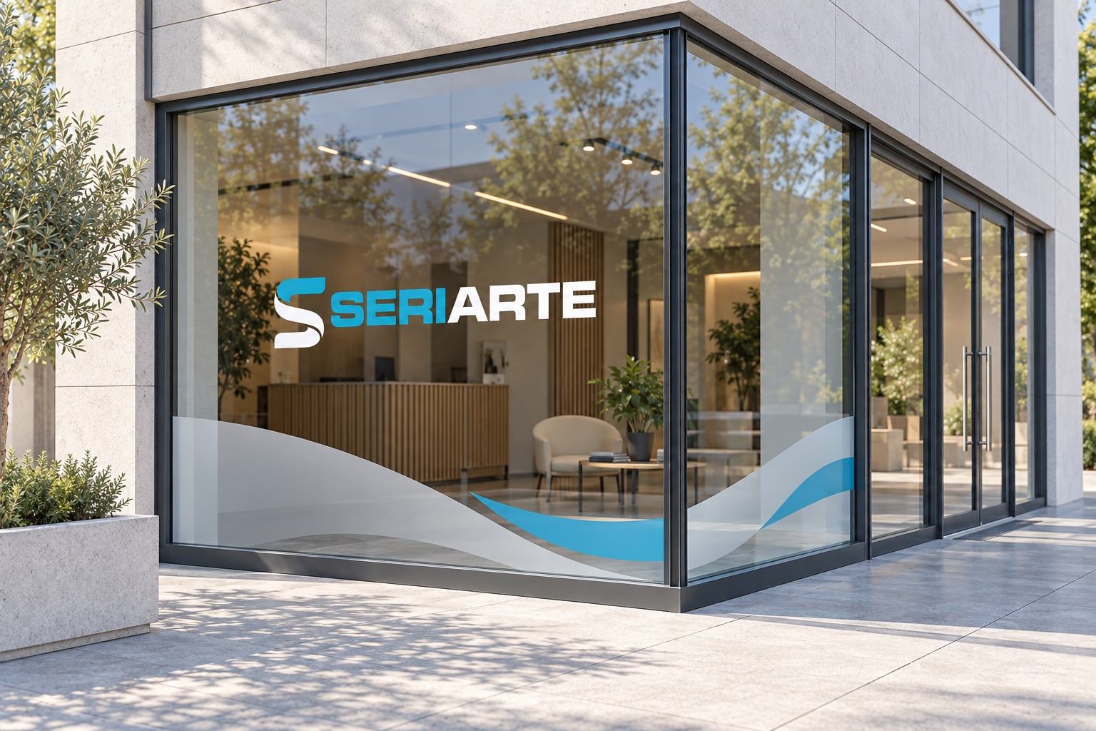 Concept: Vetrina d'angolo con grafica Seriarte