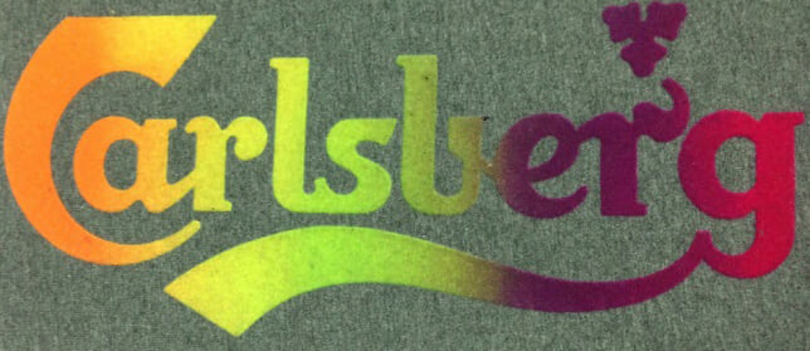Logo in flock sfumato multicolore su tessuto grigio